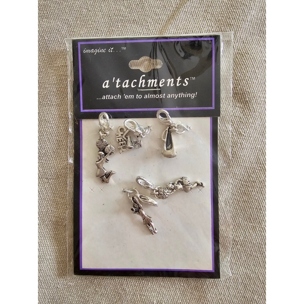 Imagine It Atachments Go Team Cheerleading Charms Set of 5 Silver Tone Clip On